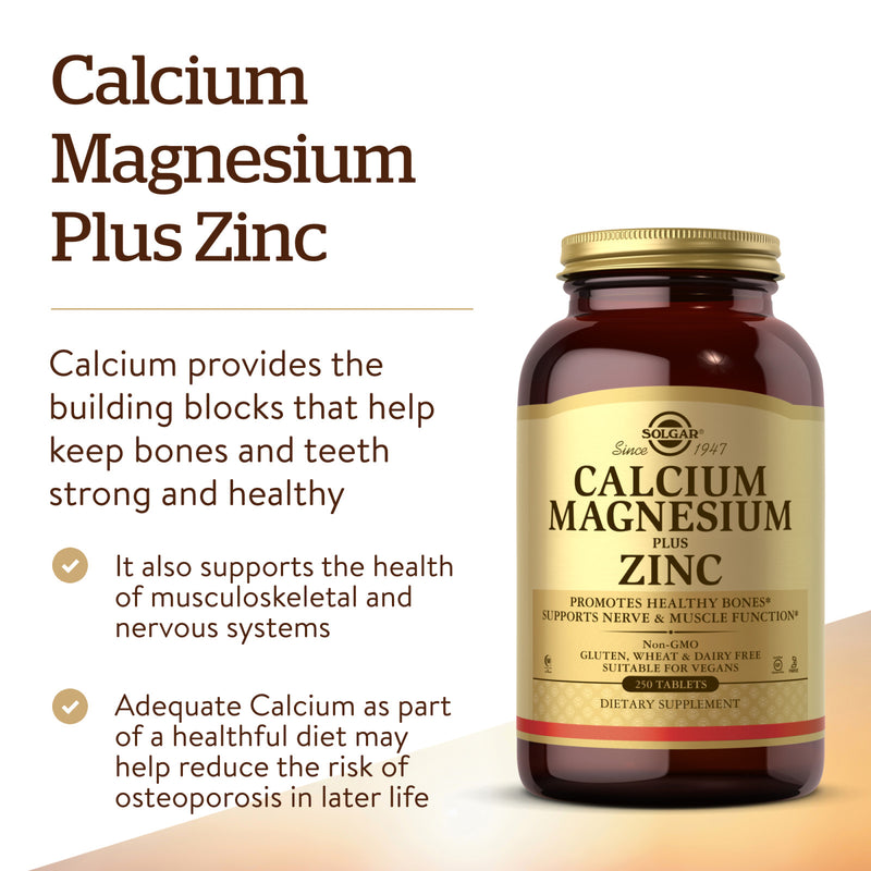 Solgar Calcium Magnesium Plus Zinc 250 Tablets - DailyVita