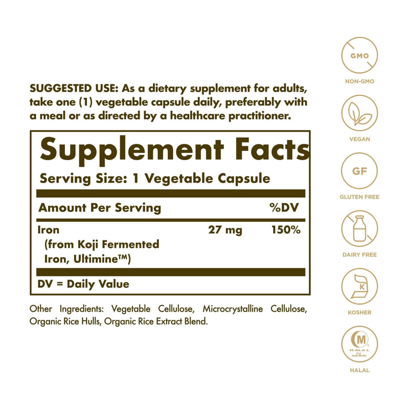 Solgar Earth Source Koji Fermented Iron 27 mg 60 Vegetable Capsules - DailyVita