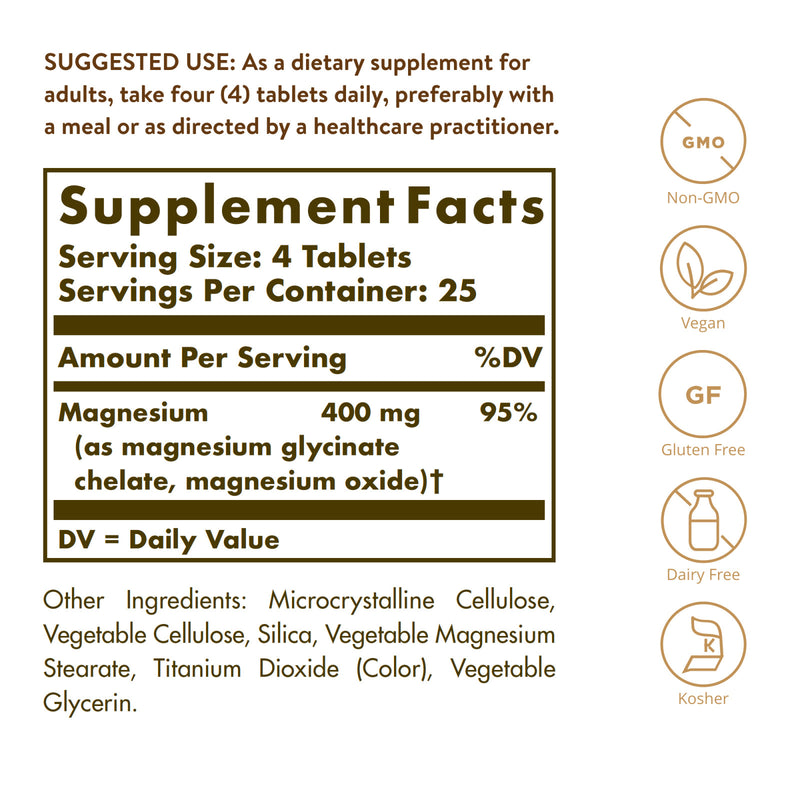 Solgar Chelated Magnesium 100 Tablets - DailyVita