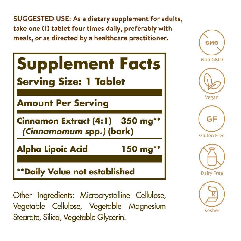 Solgar Cinnamon Alpha Lipoic Acid 60 Tablets - DailyVita