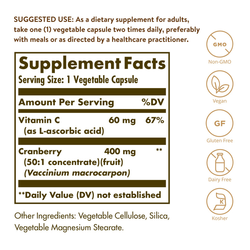 Solgar Natural Cranberry with Vitamin C 60 Vegetable Capsules - DailyVita