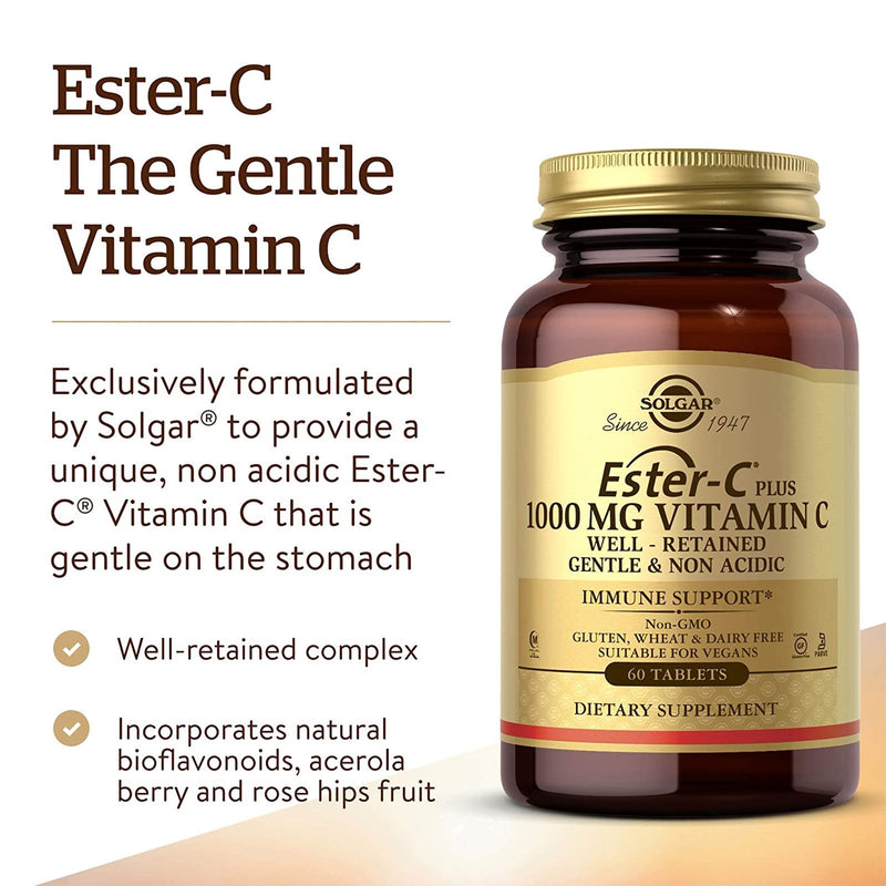 Solgar Ester-C Plus 1000 mg Vitamin C (Ester-C Ascorbate Complex) 60 Tablets - DailyVita