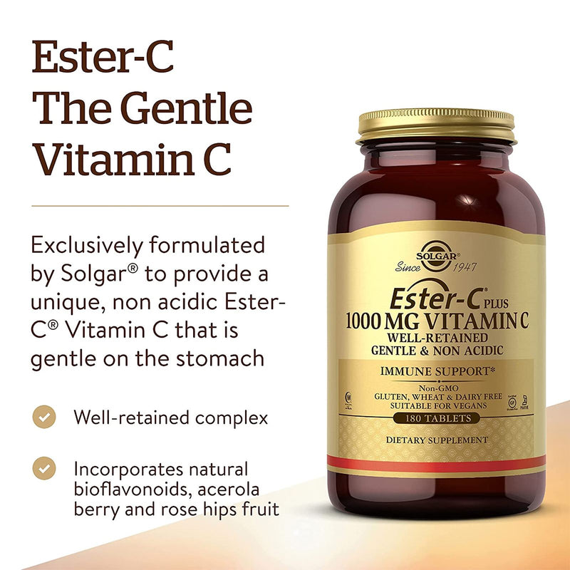 Solgar Ester-C Plus 1000 mg Vitamin C (Ester-C Ascorbate Complex) 180 Tablets - DailyVita