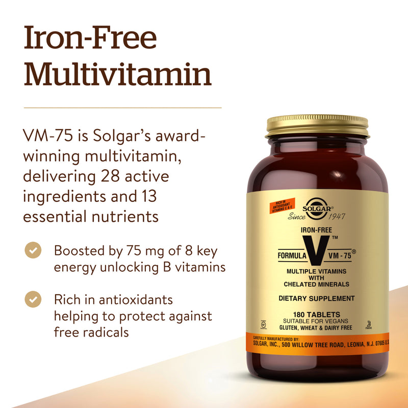 Solgar Iron-Free Formula VM-75 180 Tablets - DailyVita