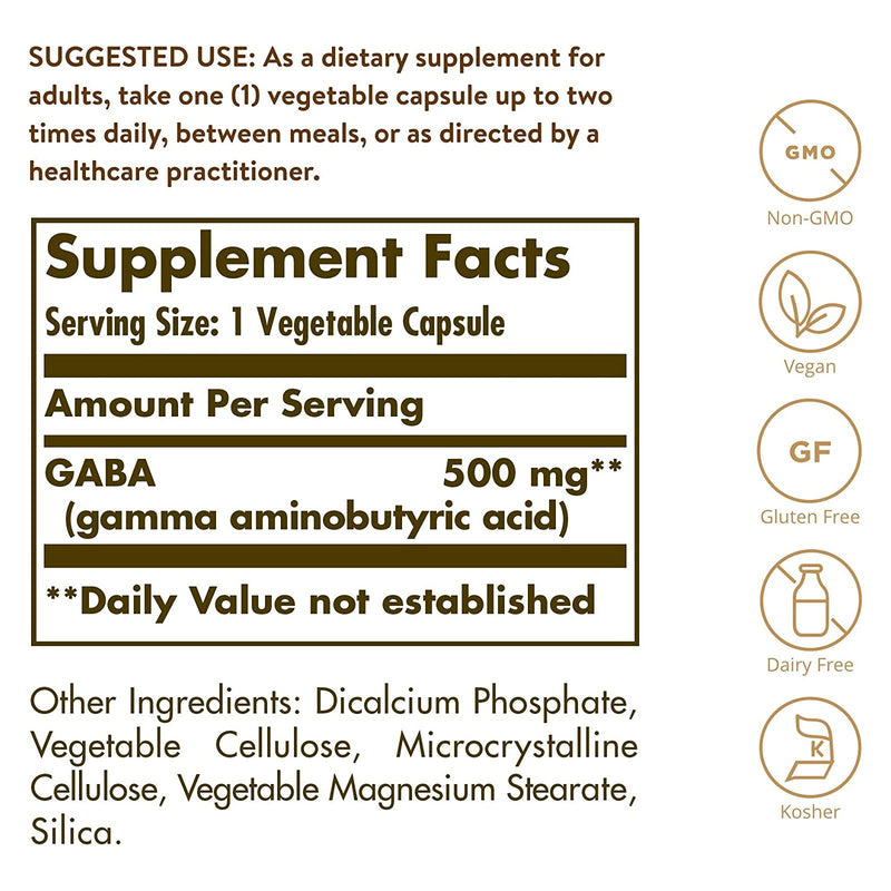 Solgar GABA 500 mg 100 Vegetable Capsules - DailyVita