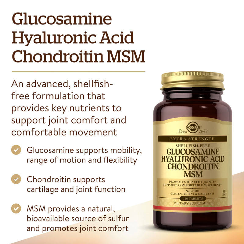 Solgar Glucosamine Hyaluronic Acid Chondroitin MSM (Shellfish-Free) 120 Tablets - DailyVita