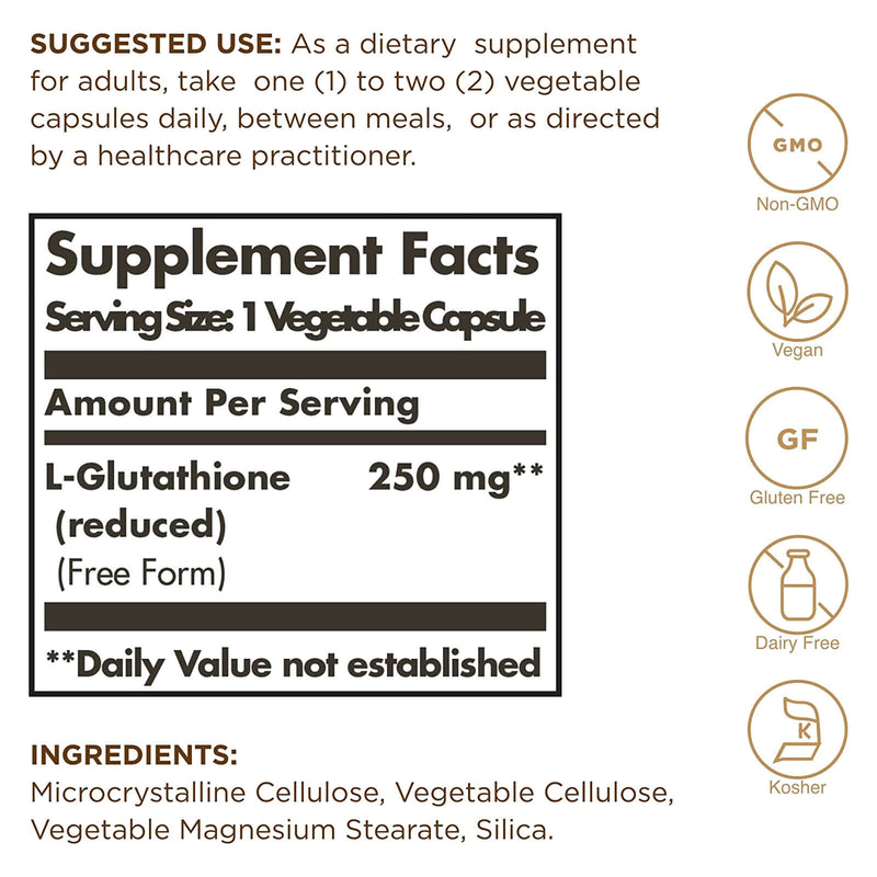 Solgar Reduced L-Glutathione 250 mg 30 Vegetable Capsules - DailyVita
