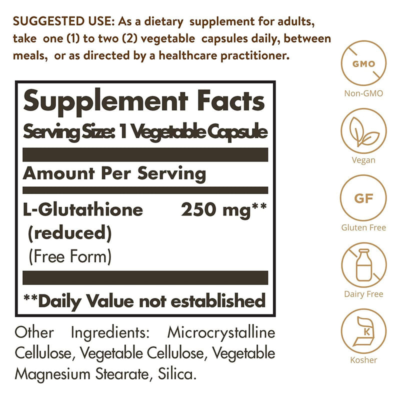 Solgar Reduced L-Glutathione 250 mg 60 Vegetable Capsules - DailyVita