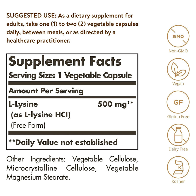 Solgar L-Lysine 500 mg 100 Vegetable Capsules - DailyVita