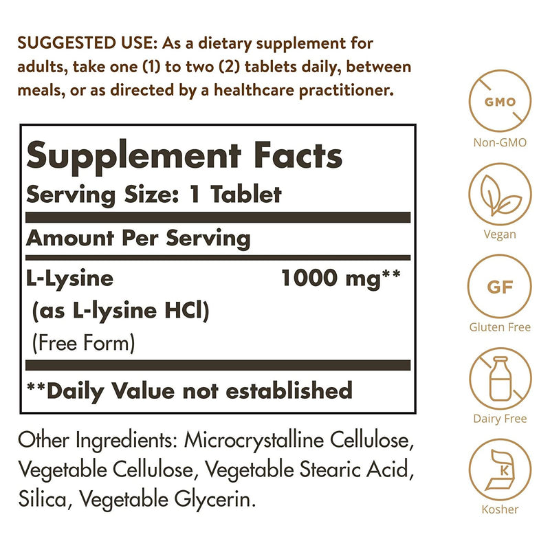 Solgar L-Lysine 1000 mg 100 Tablets - DailyVita