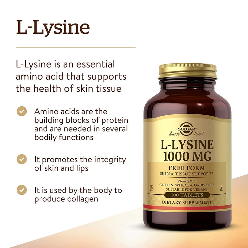 Solgar L-Lysine 1000 mg 100 Tablets - DailyVita