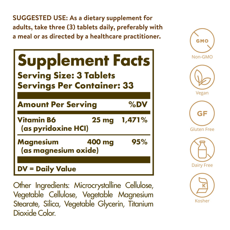 Solgar Magnesium with Vitamin B6 100 Tablets - DailyVita