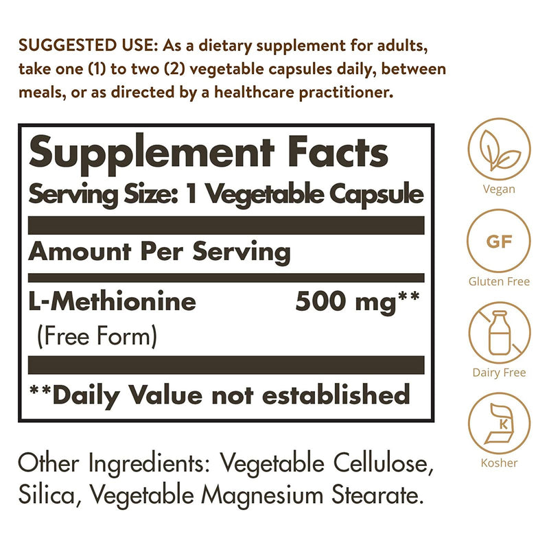 Solgar L-Methionine 500 mg 90 Vegetable Capsules - DailyVita