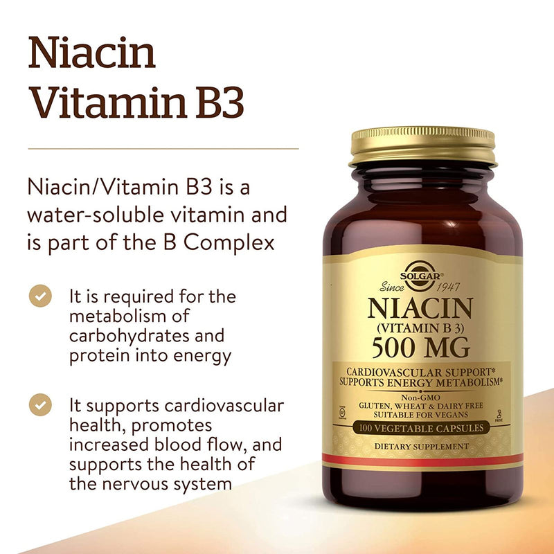 Solgar Niacin (Vitamin B3) 500 mg 100 Vegetable Capsules - DailyVita
