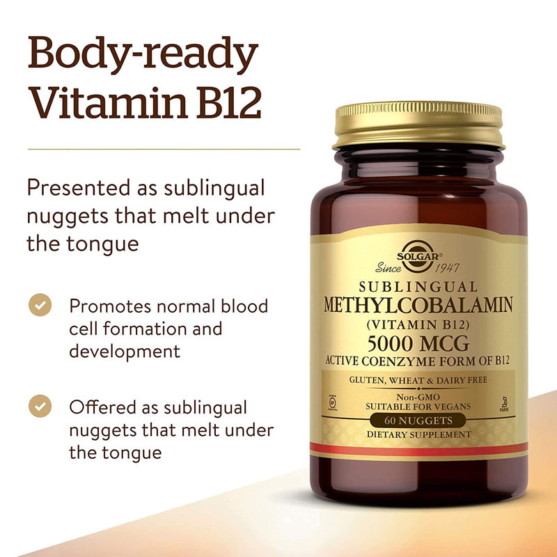 Solgar Methylcobalamin (Vitamin B12) 5000 mcg 60 Nuggets - DailyVita