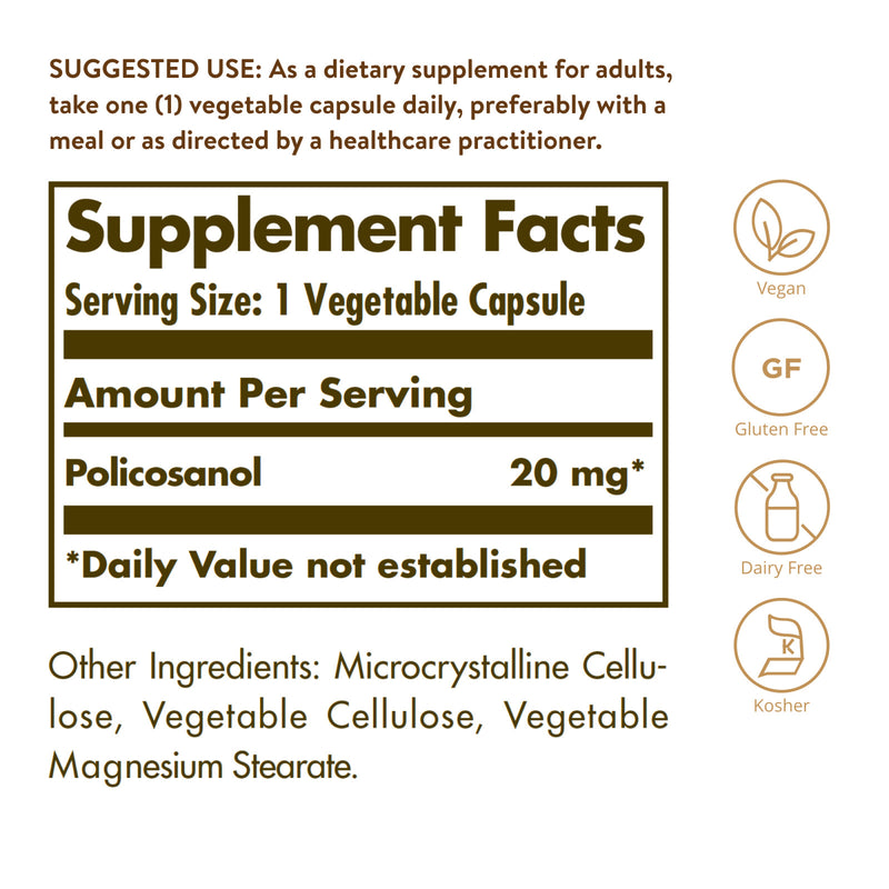 Solgar Policosanol 20 mg 100 Vegetable Capsules - DailyVita