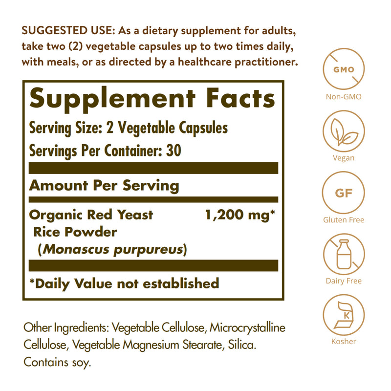 Solgar Red Yeast Rice 60 Vegetable Capsules - DailyVita