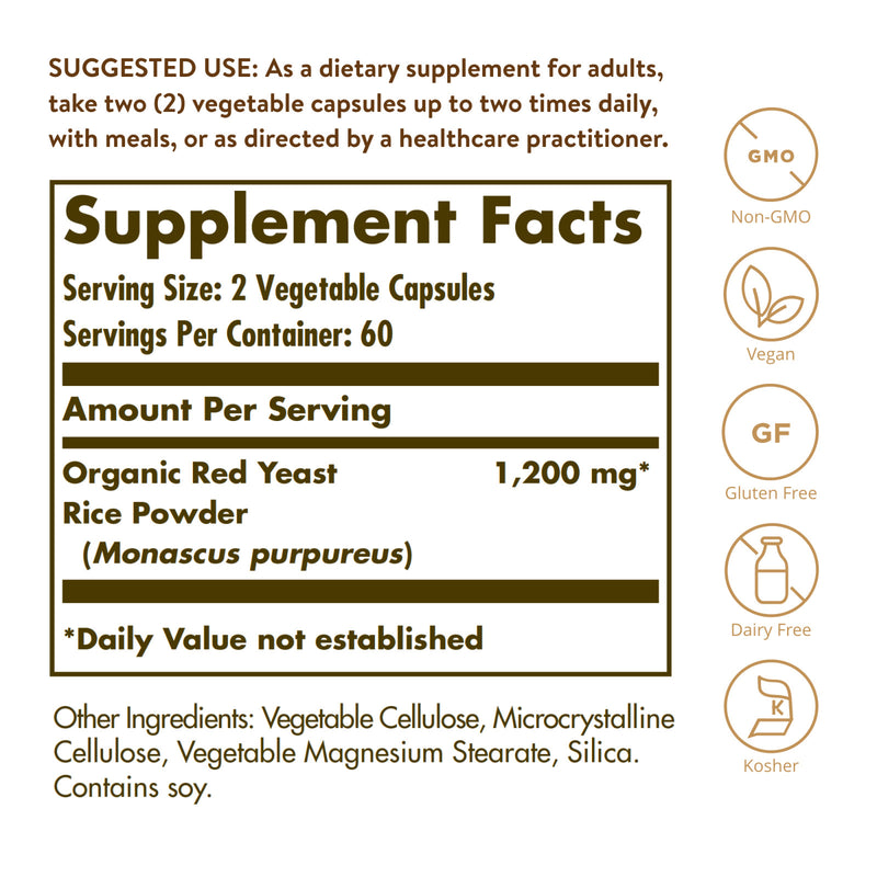 Solgar Red Yeast Rice 120 Vegetable Capsules - DailyVita