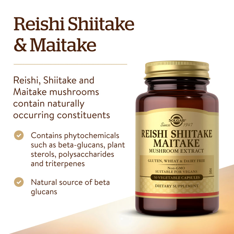 Solgar Reishi Shiitake Maitake Mushroom Extract 50 Vegetable Capsules - DailyVita