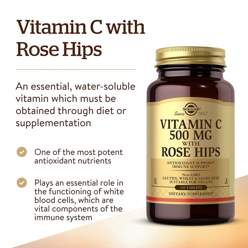 Solgar Vitamin C 500 mg with Rose Hips 250 Tablets - DailyVita