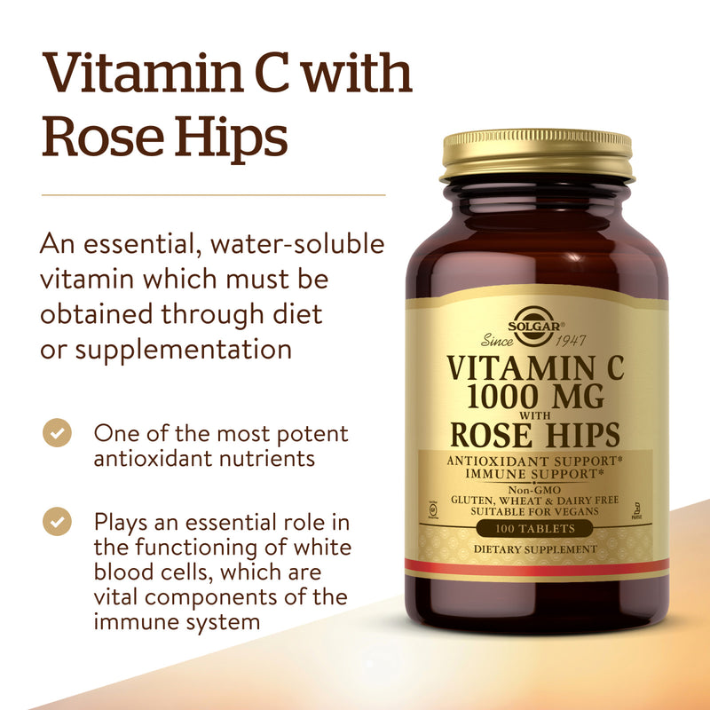 Solgar Vitamin C 1000 mg with Rose Hips 100 Tablets - DailyVita