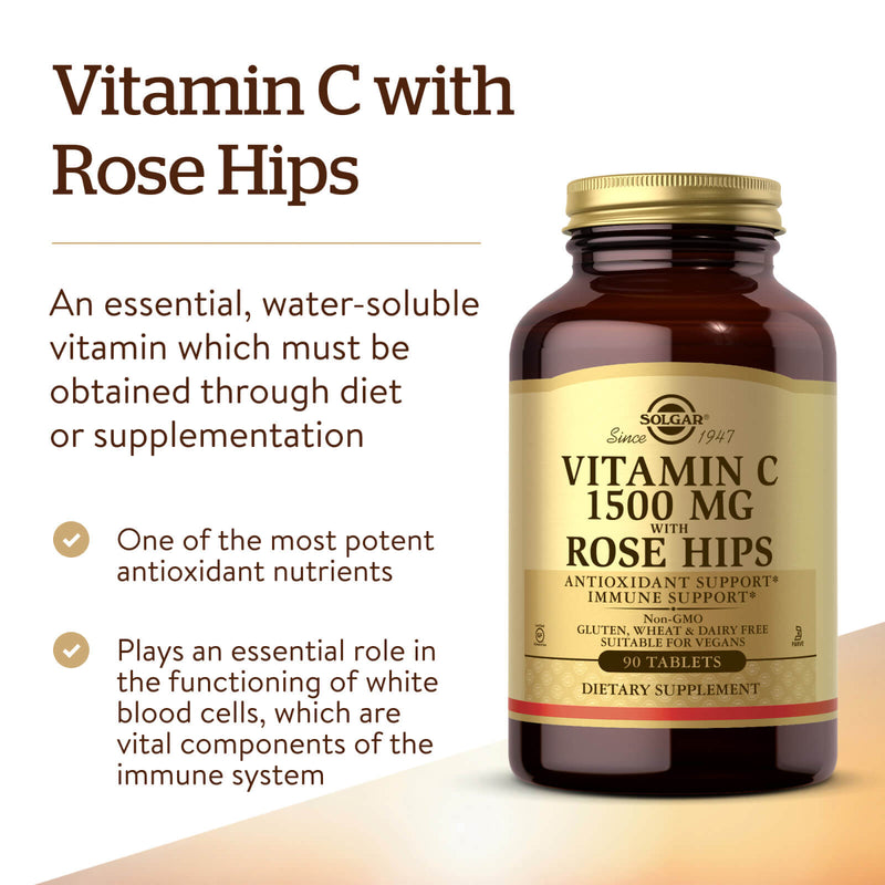 Solgar Vitamin C 1500 mg with Rose Hips 90 Tablets - DailyVita