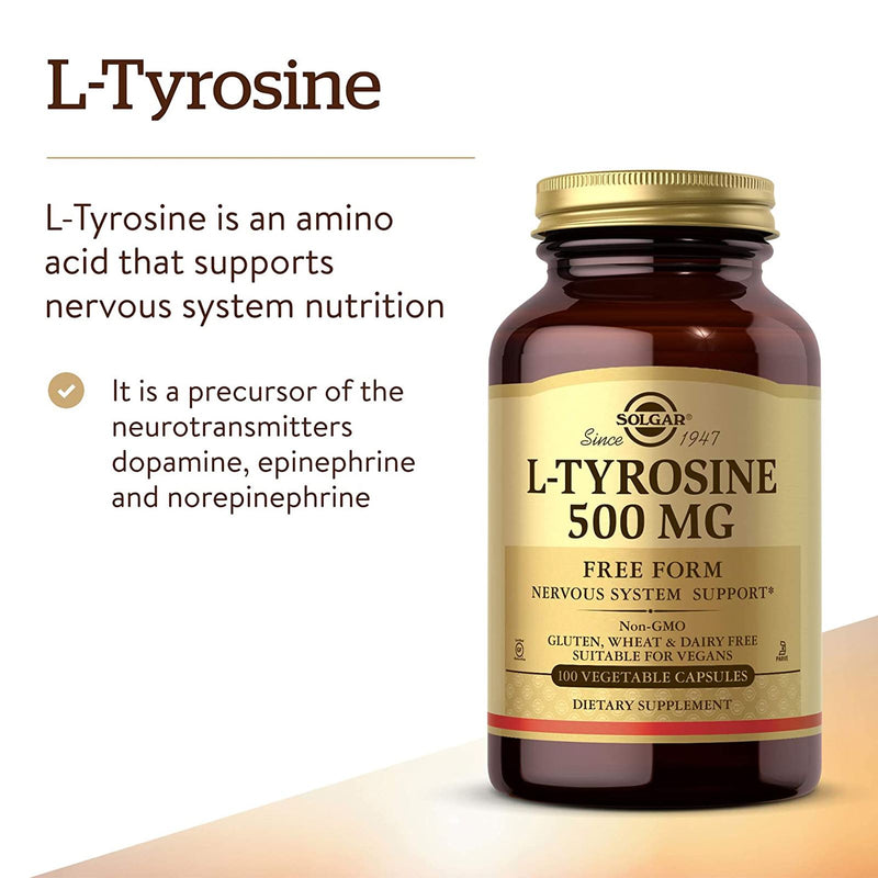 Solgar L-Tyrosine 500 mg 100 Vegetable Capsules - DailyVita
