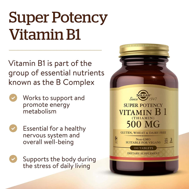 Solgar Vitamin B1 (Thiamin) 500 mg 100 Tablets - DailyVita