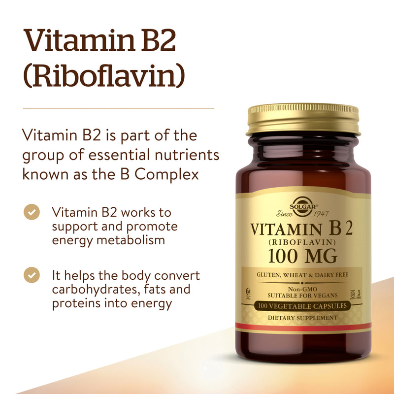 Solgar Vitamin B2 (Riboflavin) 100 mg 100 Vegetable Capsules - DailyVita