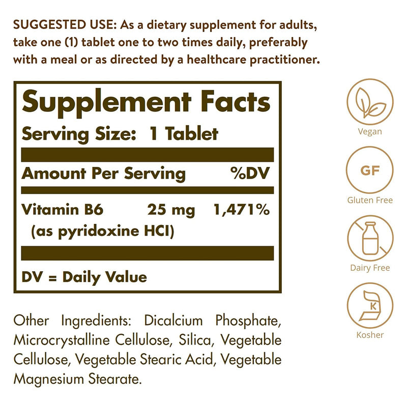 Solgar Vitamin B6 25 mg 100 Tablets - DailyVita