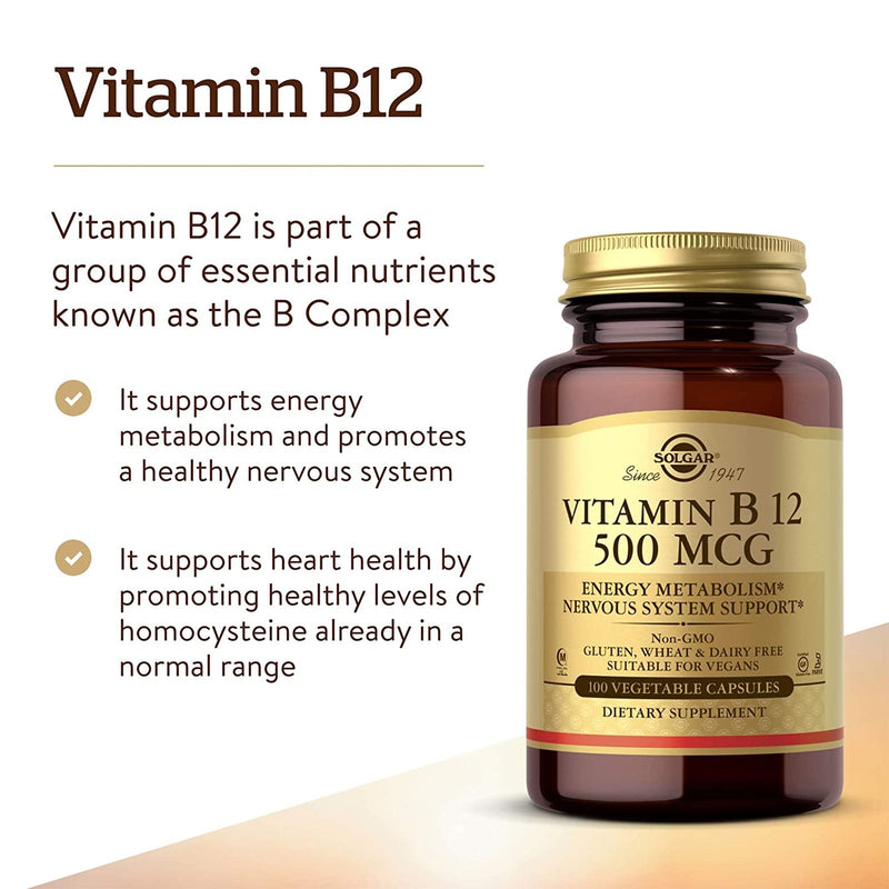 Solgar Vitamin B12 500 mcg 100 Vegetable Capsules - DailyVita