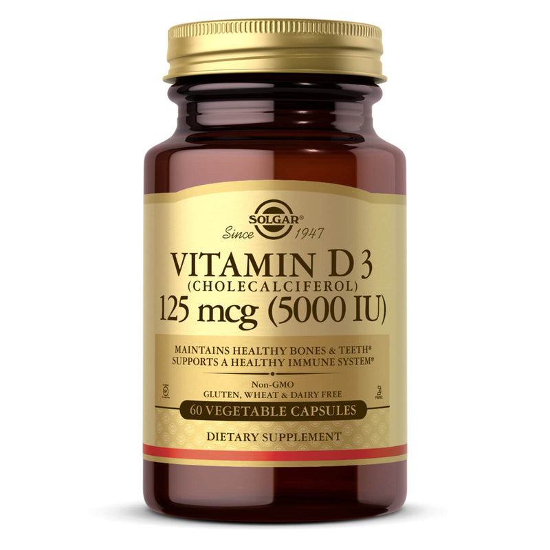 Solgar Vitamin D3 (Cholecalciferol) 125 mcg (5,000 IU) 60 Vegetable Capsules - DailyVita
