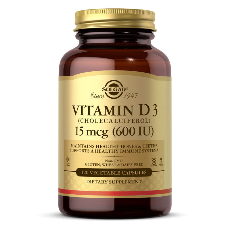 Solgar Vitamin D3 (Cholecalciferol) 15 mcg (600 IU) 120 Vegetable Capsules - DailyVita
