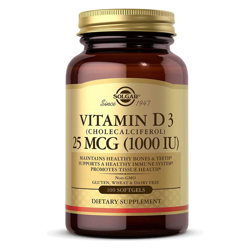 Solgar Vitamin D3 (Cholecalciferol) 25 mcg (1000 IU) 100 Softgels - DailyVita