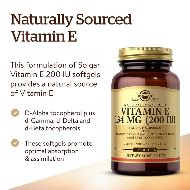 Solgar Vitamin E 134 mg (200 IU) Mixed Softgels (d-Alpha Tocopherol & Mixed Tocopherols) 100 Softgels - DailyVita