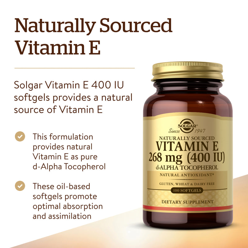 Solgar Vitamin E 268 mg (400 IU) Alpha 100 Softgels - DailyVita