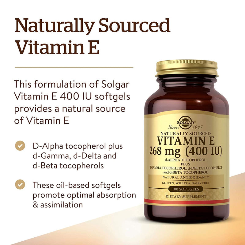Solgar Vitamin E 268 mg (400 IU) Mixed Softgels (d-Alpha Tocopherol & Mixed Tocopherols) 100 Softgels - DailyVita