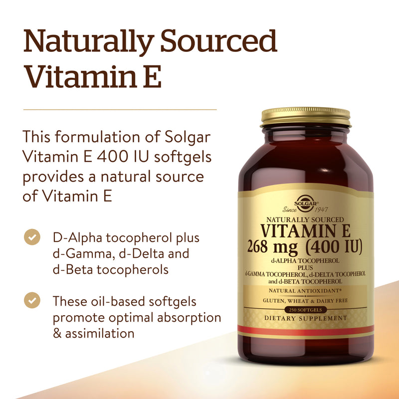 Solgar Vitamin E 268 mg (400 IU) Mixed Softgels (d-Alpha Tocopherol & Mixed Tocopherols) 250 Softgels - DailyVita