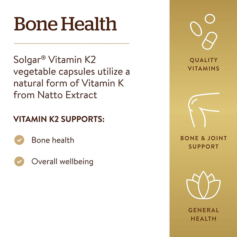 Solgar Naturally Sourced Vitamin K-2 (MK-7) 100 mcg 50 Vegetable Capsules - DailyVita