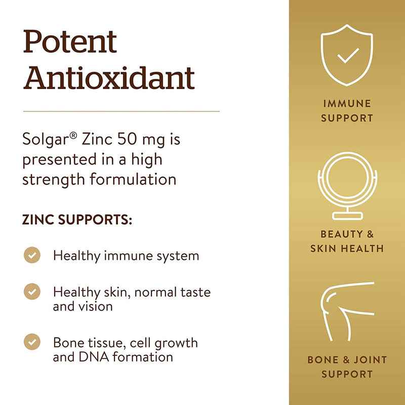 Solgar Zinc 50 mg 100 Tablets - DailyVita