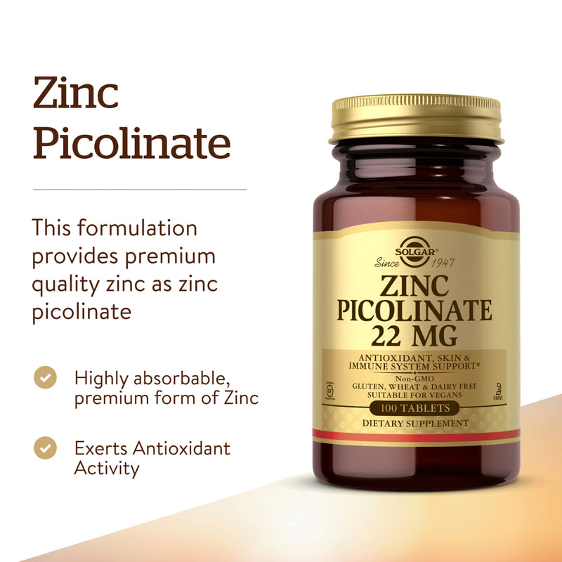 Solgar Zinc Picolinate 22 mg 100 Tablets - DailyVita