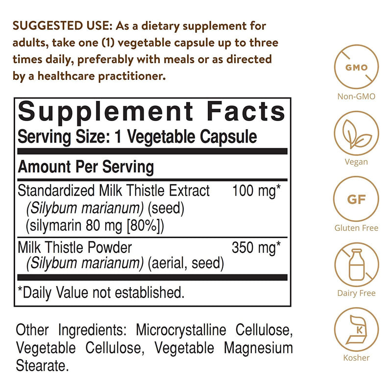 Solgar FP Milk Thistle 250 Vegetable Capsules - DailyVita