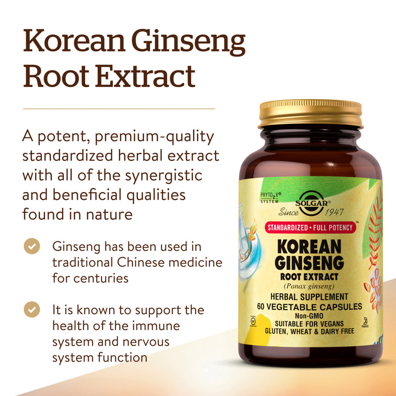 Solgar SFP Korean Ginseng Root Extract 60 Vegetable Capsules - DailyVita