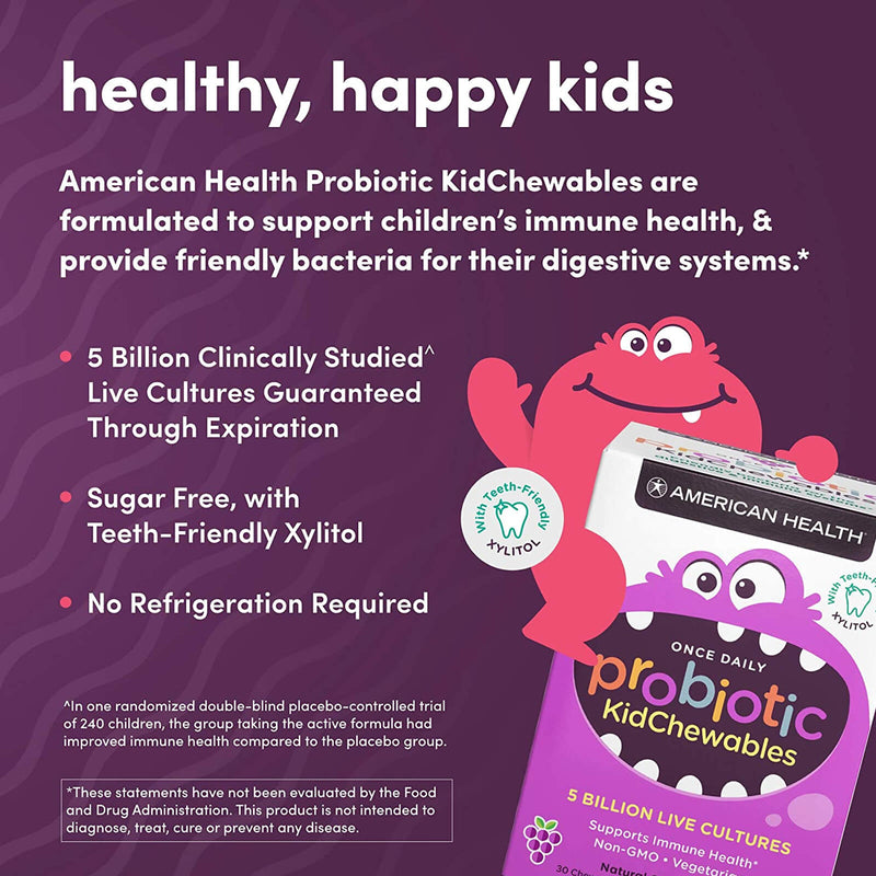 American Health Probiotic Kid Chewables Grape 30 Tablets - DailyVita