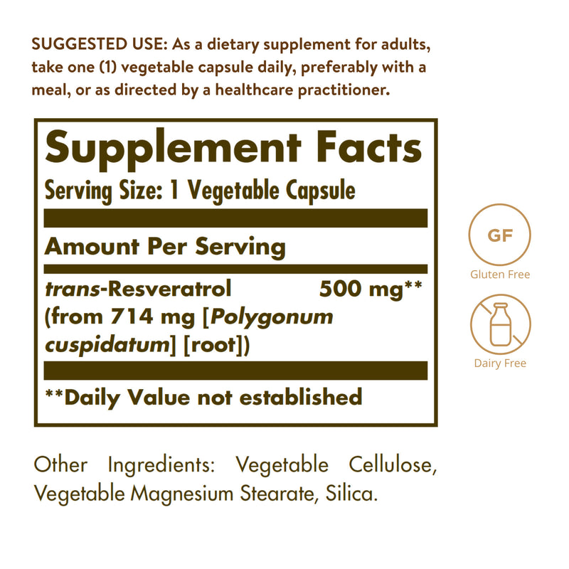 Solgar Resveratrol 500 mg 30 Vegetable Capsules - DailyVita