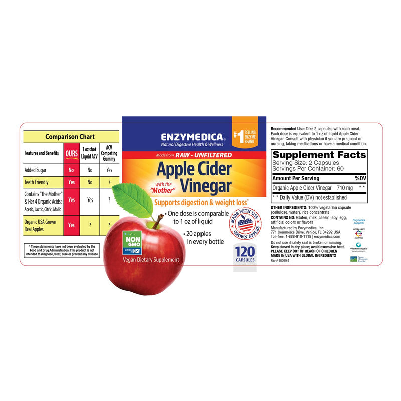 Enzymedica Apple Cider Vinegar 120 Capsules - DailyVita