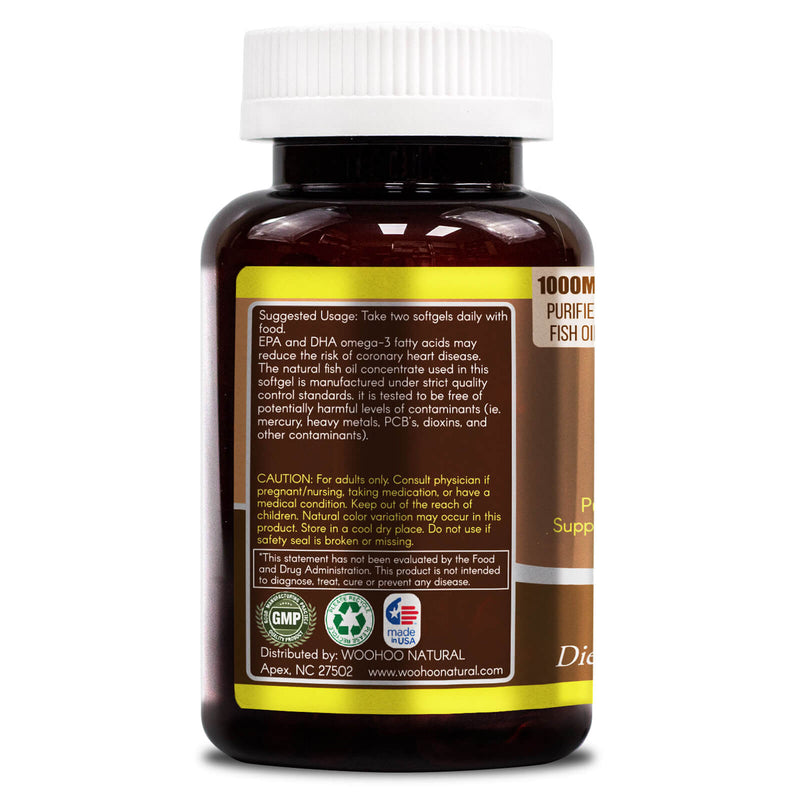 WooHoo Natural Purified Fish Oil Omega-3 1000 mg 90 Softgels - DailyVita