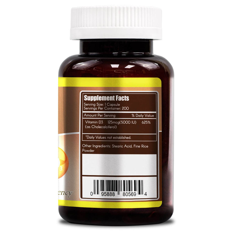 WooHoo Natural Vitamin D-3 5000 IU 200 Capsules - DailyVita
