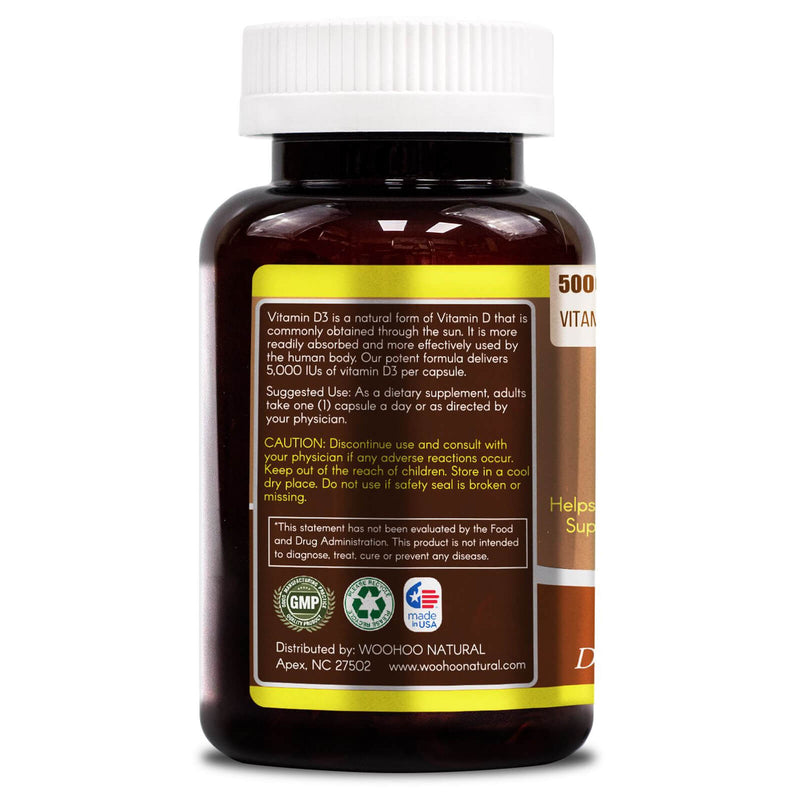 WooHoo Natural Vitamin D-3 5000 IU 200 Capsules - DailyVita